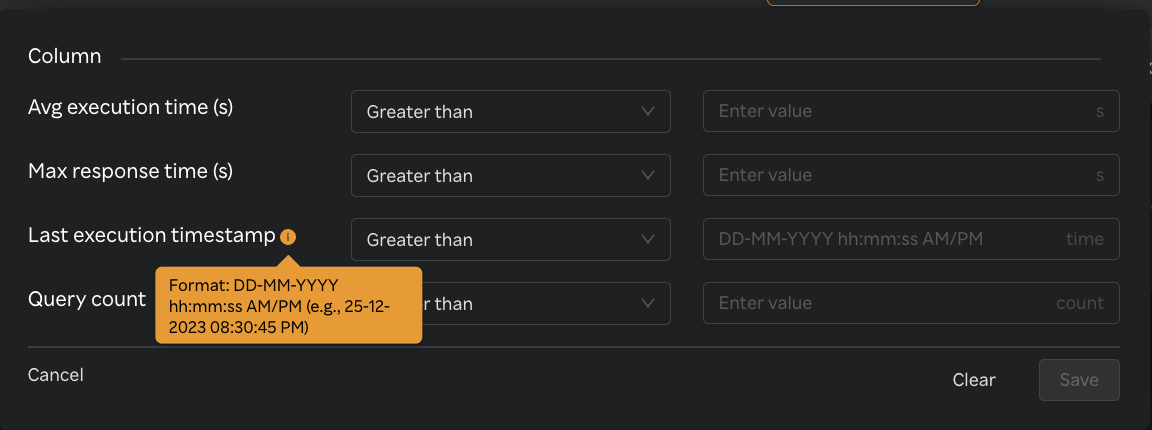 Database Query table multi-column filter