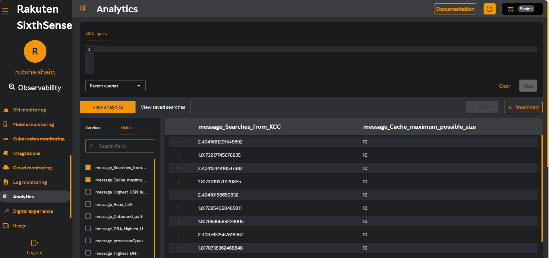 Analytics dashboard