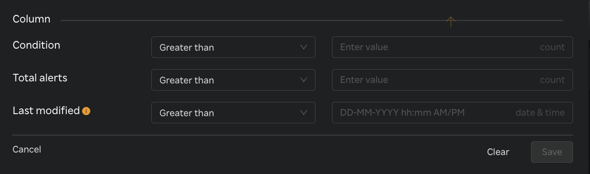 Configured alerts table multi-column filter