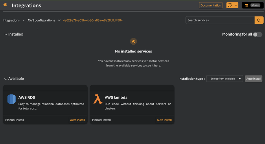 AWS lambda No Services