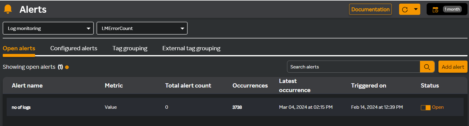 View log monitoring alert