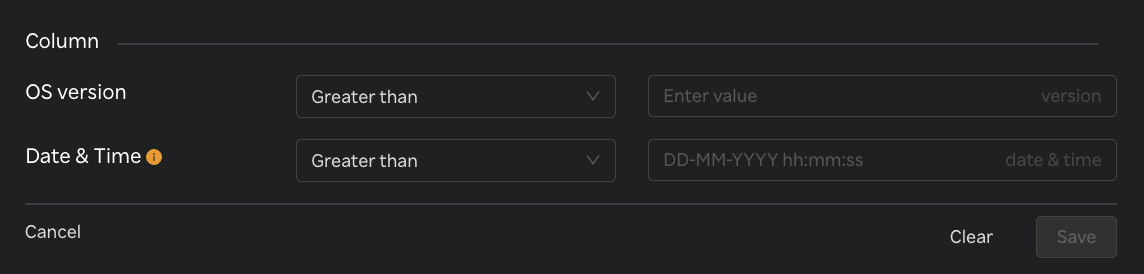 MM Crash Events table multi-column filter