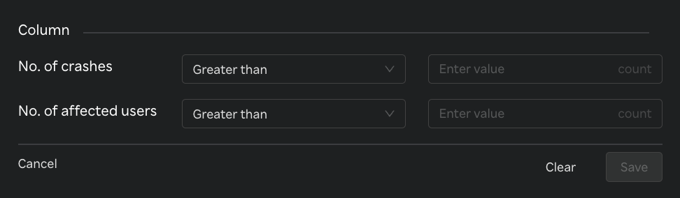 MM Crash Top Locations table multi-column filter