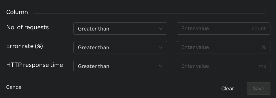 MM Top locations table multi-column filter