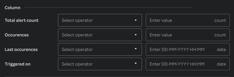 Open Alerts table multi-column filter