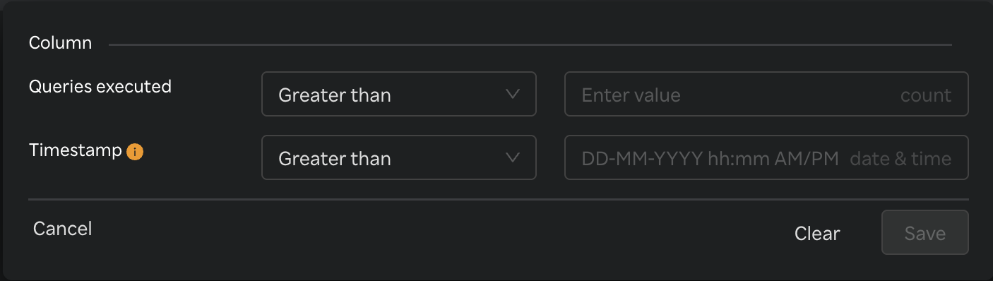 oracle sessions table multi-column filter