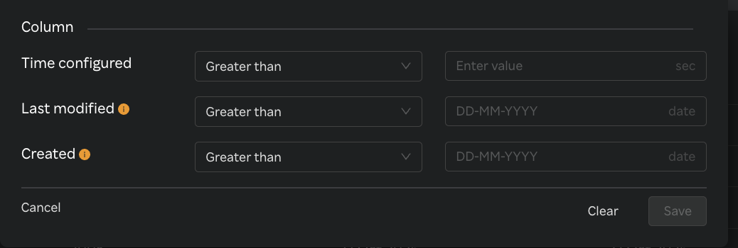 Tag Grouping table multi-column filter