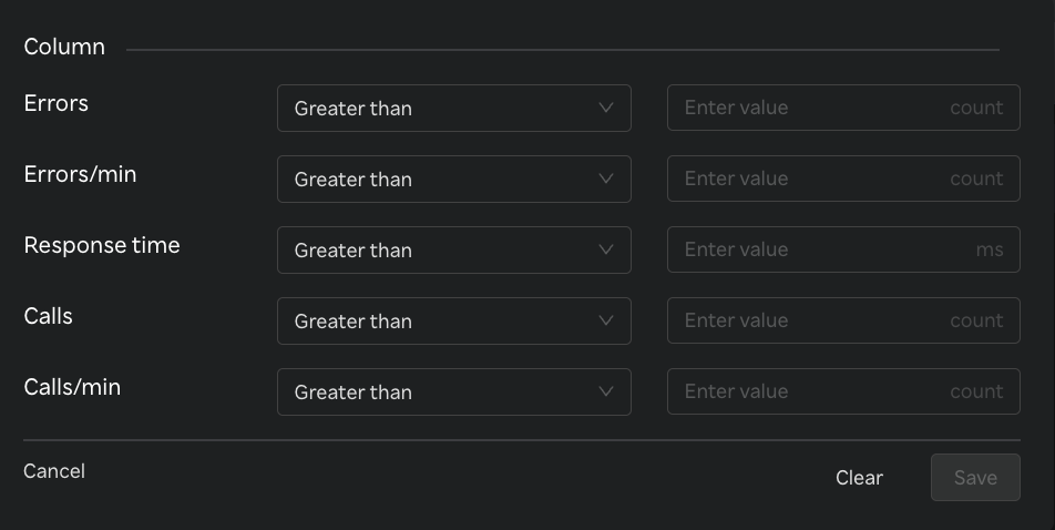 BM pages table multi-column filter