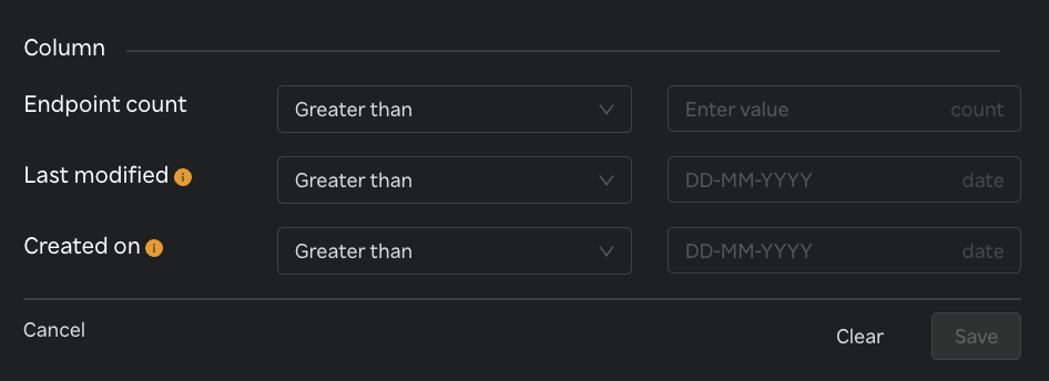 Synthetics token manager table multi-column filter